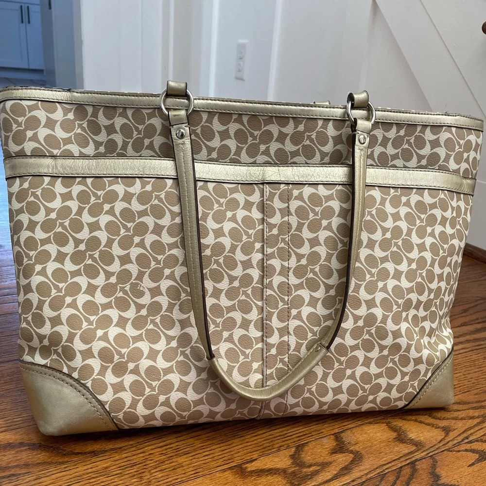 Coach Tan & Cream Signature Stripe Tote